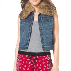 Michael Kors Genuine Fur Trim Denim Vest
